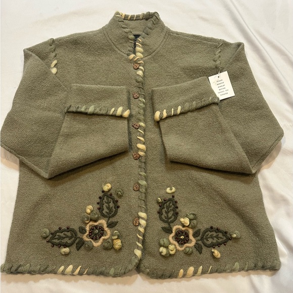 Nordic Design Sweaters - Nordic Design Wool Blend Cardigan Sweater Embroidered Floral Boho Cottagecore